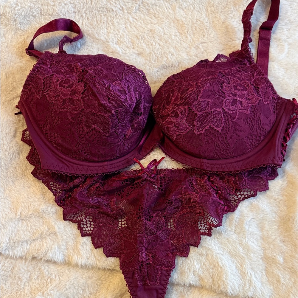 Lepel Lace Burgundy Bra and Panty Set